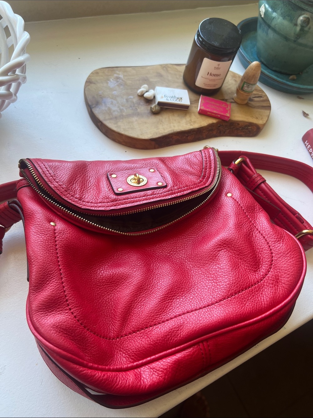 Marc by Marc Jacobs Too Hot To Handle Flap Percy Leather Shoulder Bag Pink